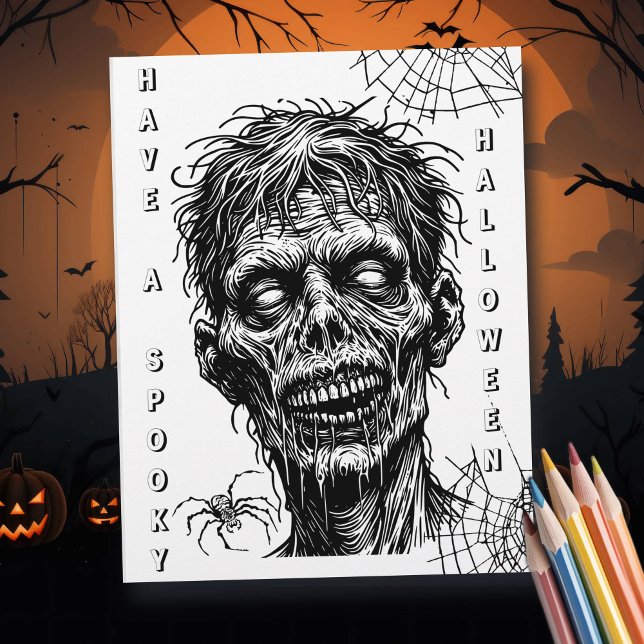 Halloween Zombie and Spider Colouring Page (Creator Uploaded)
