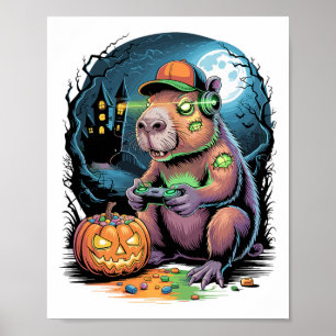 Halloween Zombie Capyra Gamer Haunted Castle Video Poster