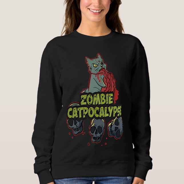 Halloween Zombie Cat Apocalypse  Kitty  Party Sweatshirt (Front)