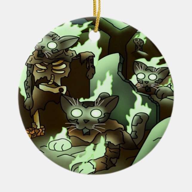 Halloween Zombie Cats Ceramic Ornament (Front)