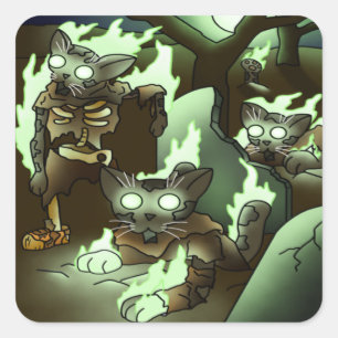 Halloween Zombie Cats Square Sticker