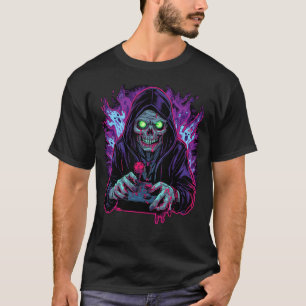 Halloween Zombie Gamer T-Shirt Design with Neon