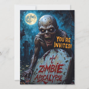 Halloween Zombie Ghoul Creepy Graveyard Fullmoon Invitation