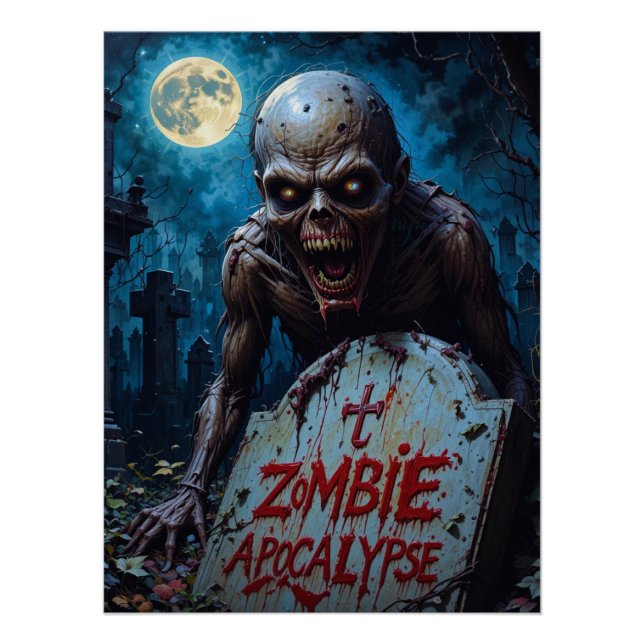 Halloween Zombie Ghoul Creepy Graveyard Fullmoon Poster (Front)