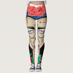 Halloween Zombie girl with a crown of roses Leggings