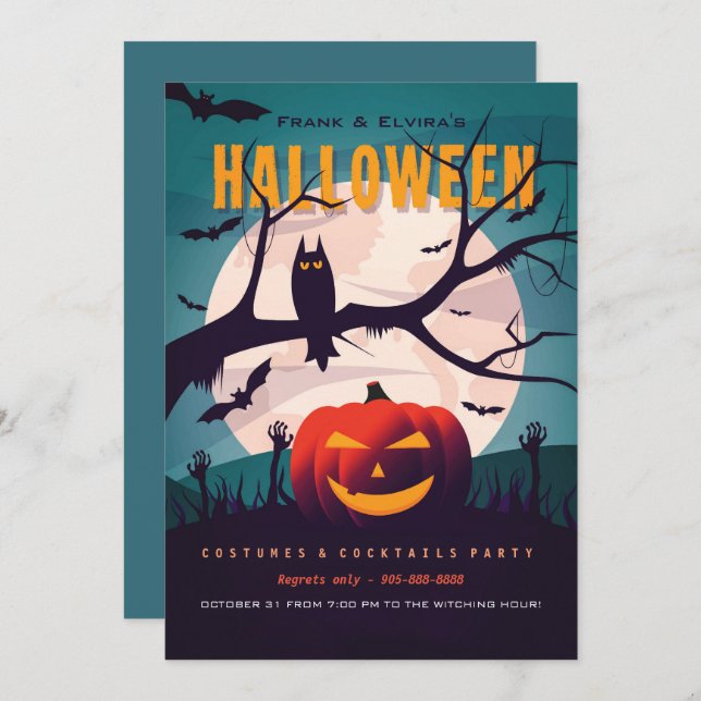 Halloween zombie graveyard costume party    invitation (Front/Back)