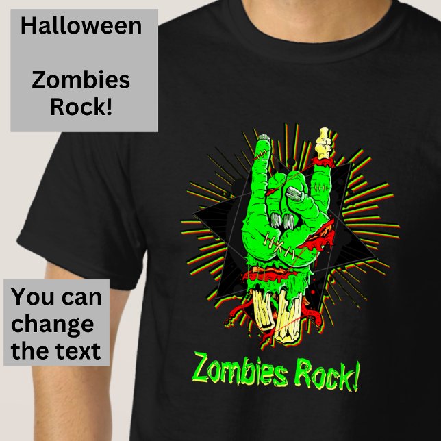 Halloween Zombie Green Hand Bones Blood Rock On   T-Shirt (Creator Uploaded)
