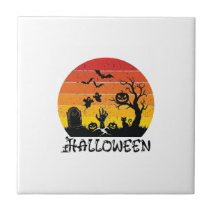 Halloween Zombie Hand Tombstone Tree Black Cat Bat Ceramic Tile