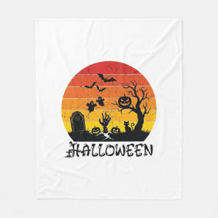 Halloween Zombie Hand Tombstone Tree Black Cat Bat Fleece Blanket