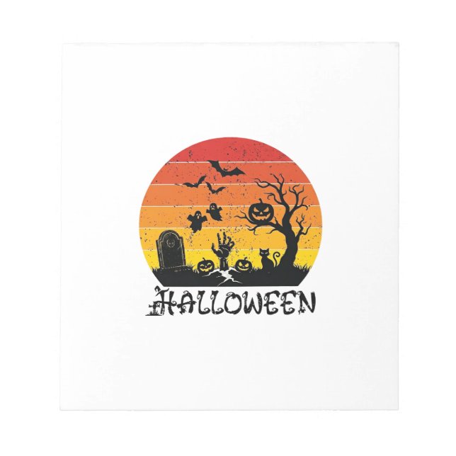 Halloween Zombie Hand Tombstone Tree Black Cat Bat Notepad (Front)