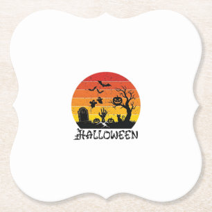Halloween Zombie Hand Tombstone Tree Black Cat Bat Paper Coaster