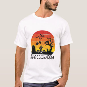 Halloween Zombie Hand Tombstone Tree Black Cat Bat T-Shirt