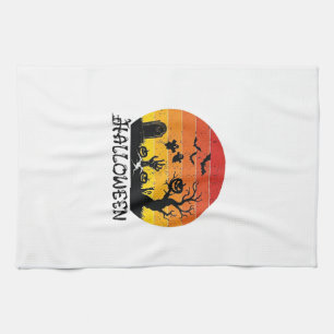 Halloween Zombie Hand Tombstone Tree Black Cat Bat Tea Towel
