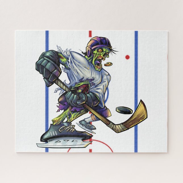 Halloween Zombie Hockey Player Funny Sports Jigsaw Puzzle (Horizontal)