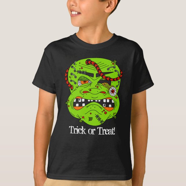 Halloween Zombie Monster Face Trick or Treat T-Shirt (Front)