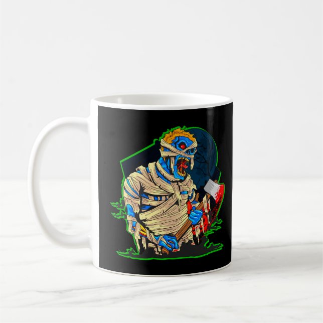 Halloween Zombie Monster Mummy Bandages Blood Axe Coffee Mug (Left)