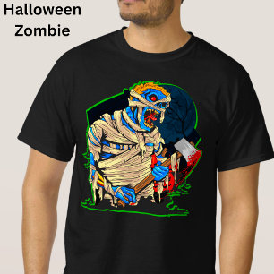 Halloween Zombie Monster Mummy Bandages Blood Axe  T-Shirt