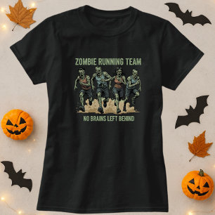 Halloween  Zombie Running Team No Brains Left  T-Shirt