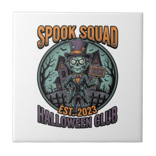 Halloween Zombie Shirt Funny Spook Squad Engraved Ceramic Tile