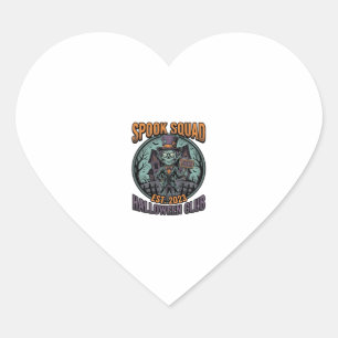 Halloween Zombie Shirt Funny Spook Squad Engraved  Heart Sticker