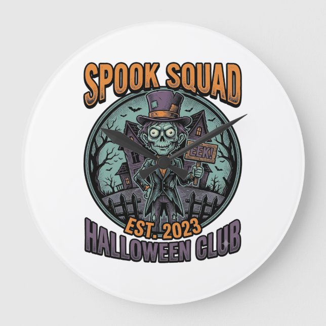 Halloween Zombie Shirt Funny Spook Squad Engraved  Large Clock (Front)