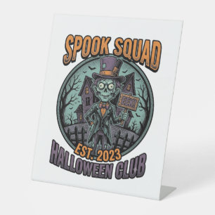 Halloween Zombie Shirt Funny Spook Squad Engraved Pedestal Sign