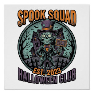 Halloween Zombie Shirt Funny Spook Squad Engraved Poster