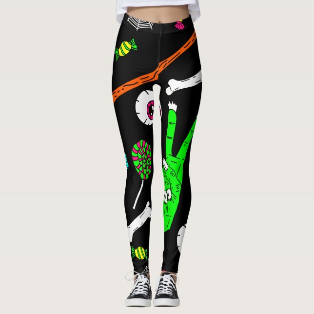 Halloween zombie skulls leggings (Front)