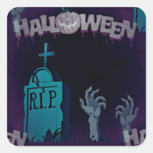 halloween zombie square sticker