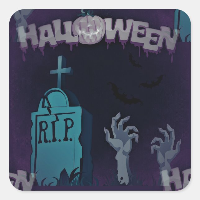 halloween zombie square sticker (Front)