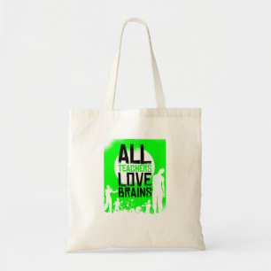 halloween zombie teachers love brains funny tote bag