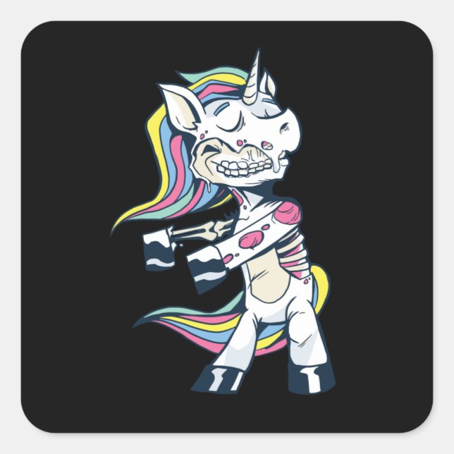 Halloween Zombie Unicorn Floss Dance Square Sticker (Front)