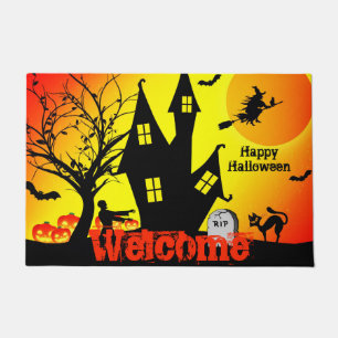 Halloween Zombie Witch Ghost And Bats Doormat