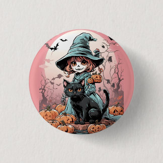 Halloween zombie witch with black cat Badge