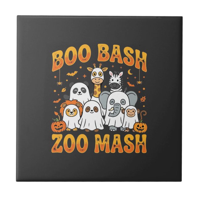 Halloween Zoo Animals Boo Bash Zoo Mash_1 Ceramic Tile (Front)