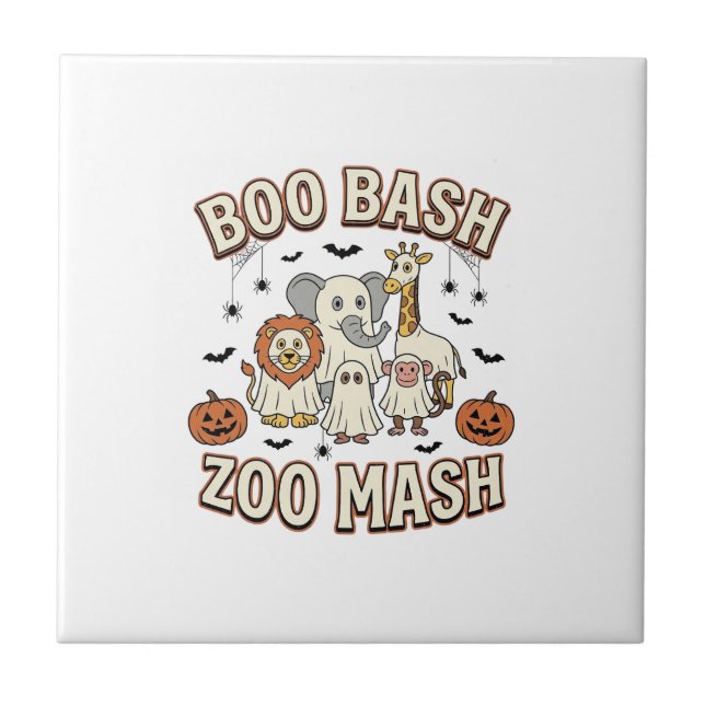 Halloween Zoo Boo Bash Funny Animal Party_1 Ceramic Tile (Front)