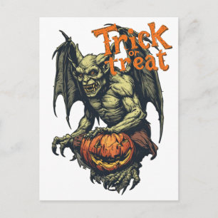 Halloween's Gothic Gargoyle on a Holiday Postcard