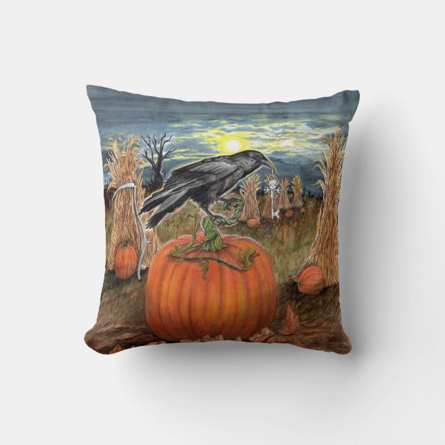 Halloween's Guardian Tree Ornament Throw Pillow (Front)