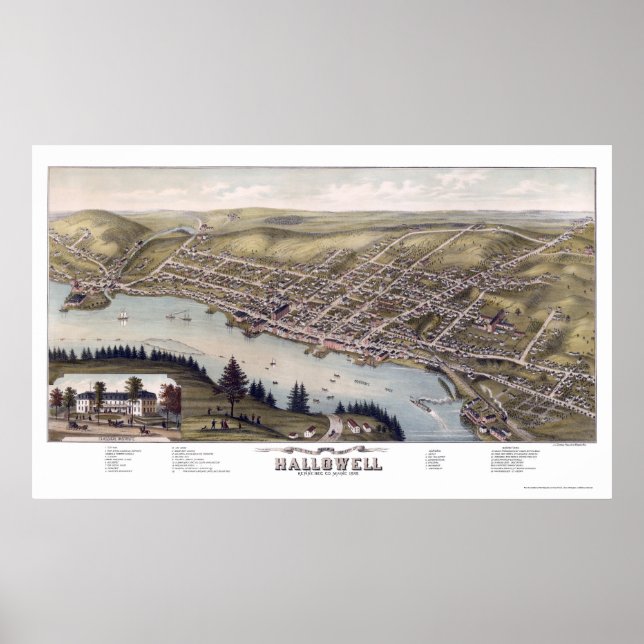 Hallowell, ME Panoramic Map - 1878 Poster (Front)