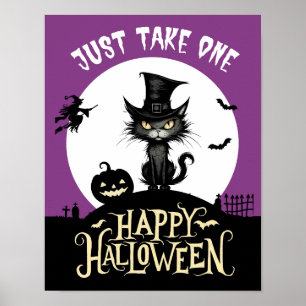 Hallowen candy black cat just take one porch sign