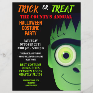 Hallowen Fankenstein Monster Costume Party Invite Flyer