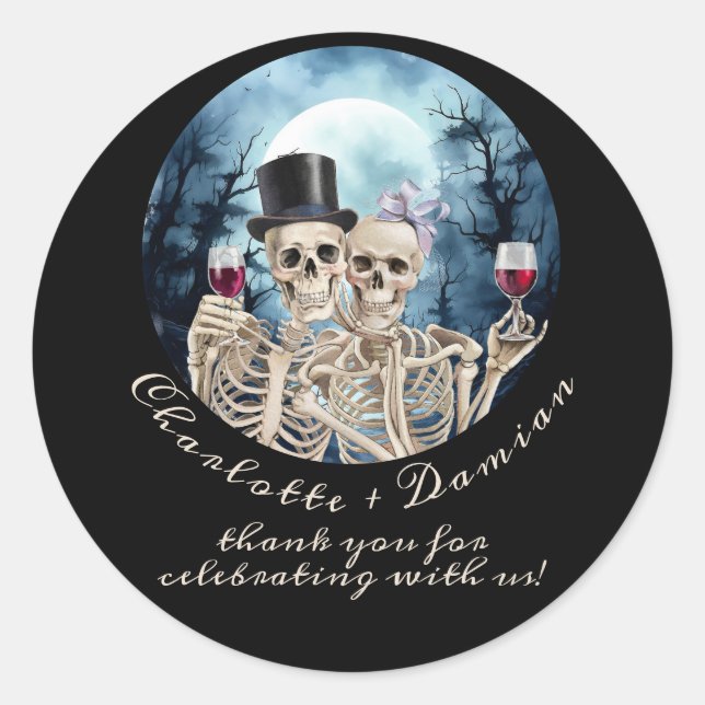 Hallowen Gothic Skulls Tarot The Lovers Wedding Classic Round Sticker (Front)