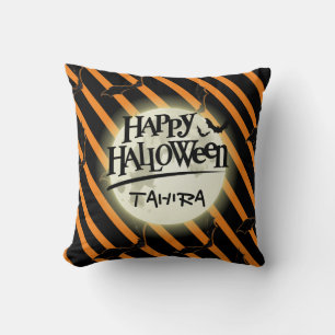 Hallowen Stripes and Bats Cushion