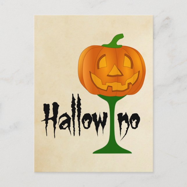 Hallowino Pumpkin Wine Glass Halloween Postcard (Front)