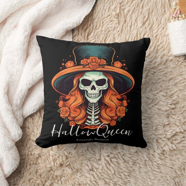 HallowQueen Skeleton Woman Halloween Cushion (Blanket)