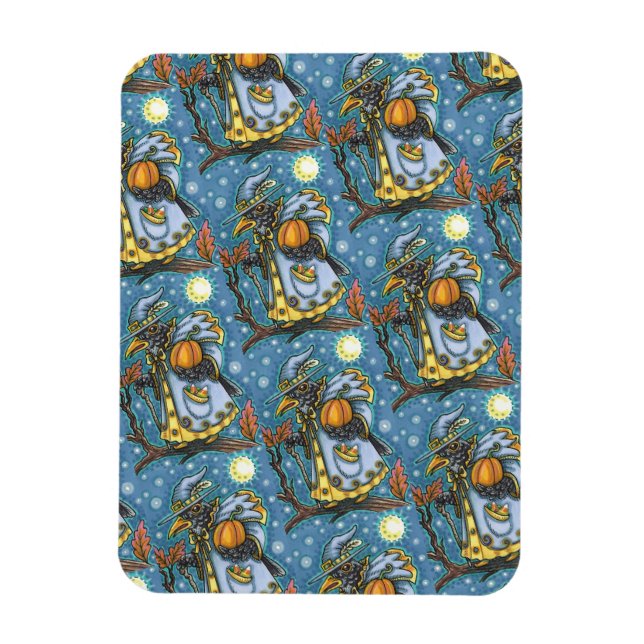 HALLOWS EVE BLACKBIRD WIZARD, HALLOWEEN RAVEN MAGNET (Vertical)