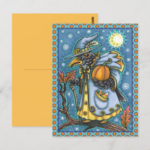 HALLOWS EVE BLACKBIRD WIZARD, HALLOWEEN RAVEN POSTCARD