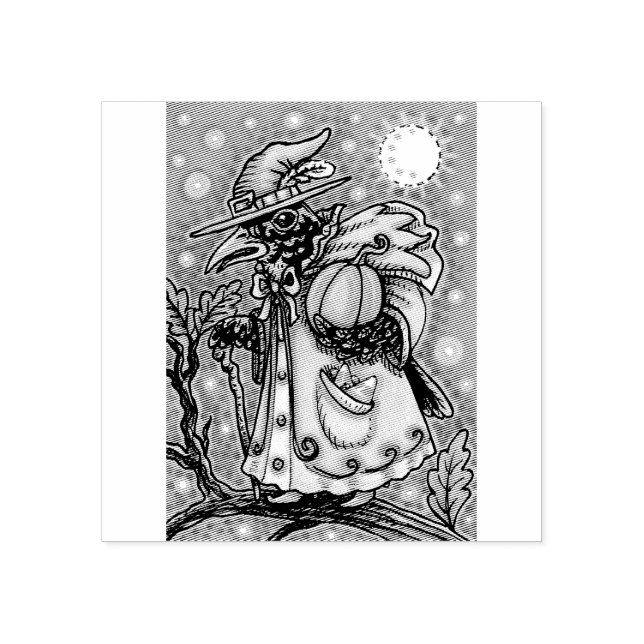 HALLOWS EVE BLACKBIRD WIZARD, HALLOWEEN RAVEN RUBBER STAMP (Imprint)