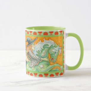 HALLOWS EVE WITCH AND HORSE COMBO MUG Green Orange
