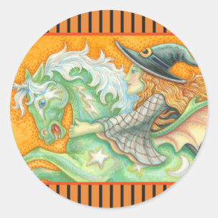 HALLOWS EVE WITCH AND HORSE STICKERS Round SHEET